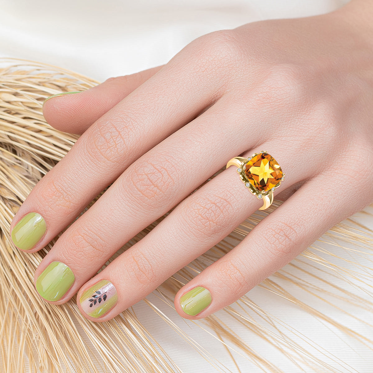 Gold Plated Sterling Silver Natural Citrine and White Topaz Halo Engagement Ring