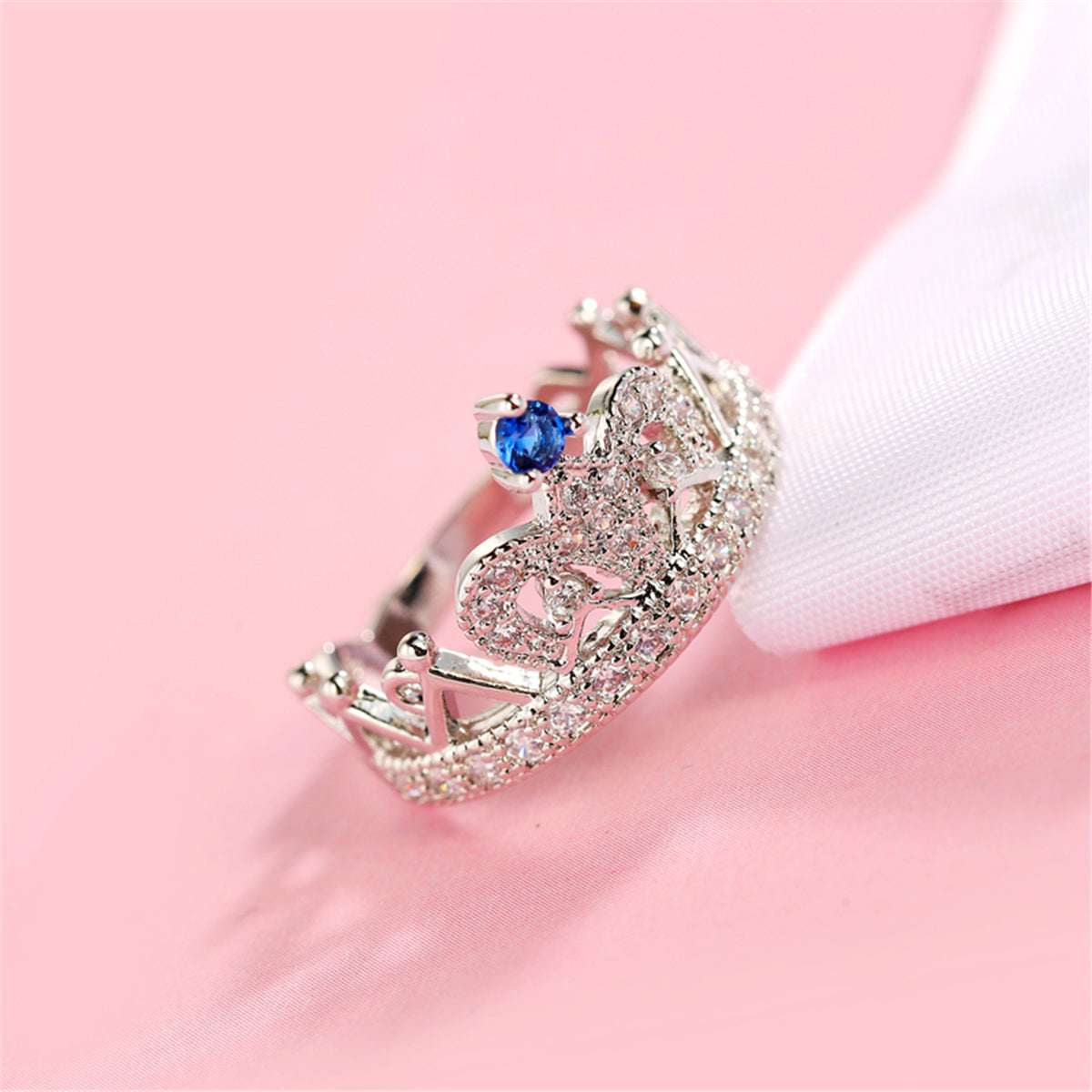 Navy Cubic Zirconia & Silvertone Crown Band-2