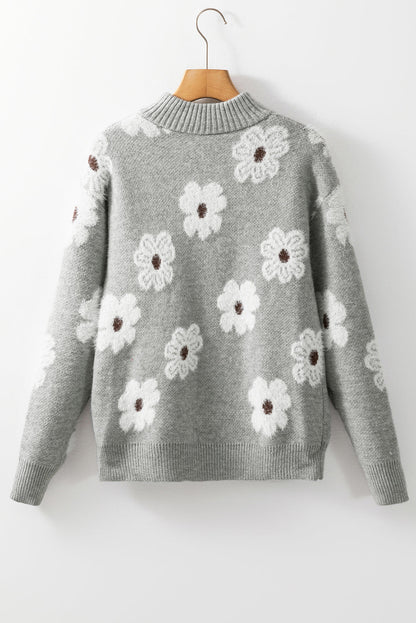 Threaded Pear Maria Floral Half Zip Drop Shoulder Sweater