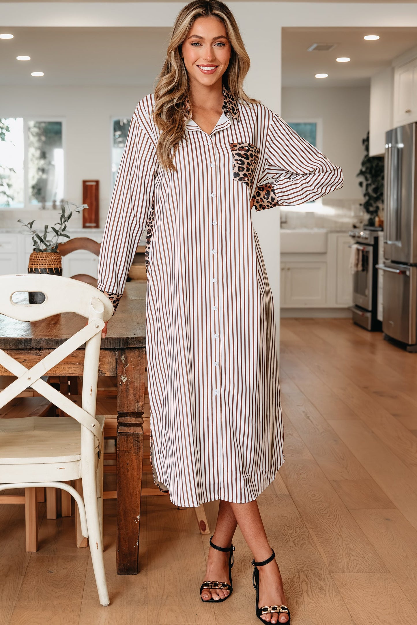 Threaded Pear Caroline Contrast Patchwork Long Shirt Dress