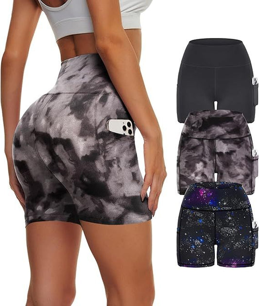 High Waisted Yoga Leggings 3 Pack – Tie-Dye Starry Sky Workout Pants
