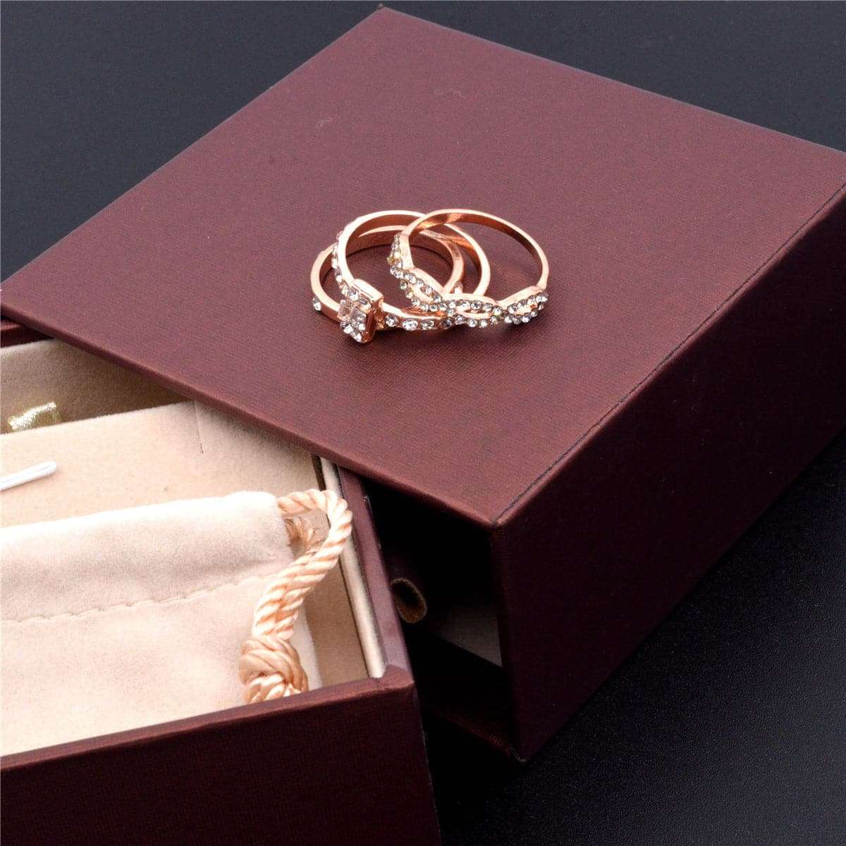 Cubic Zirconia & Rose Goldtone Band Set
