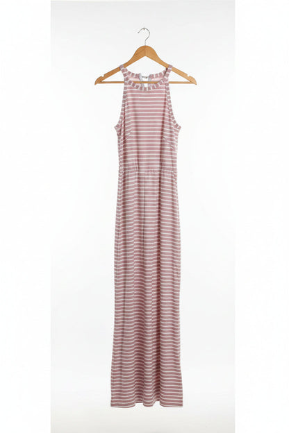Women's Striped Halter Neck Jumpsuit with Self-Tie Belt & Wide-Leg Crop