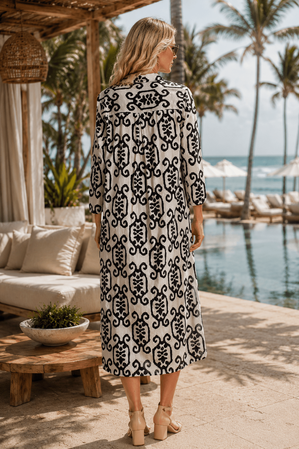 White / Black Ikat Print-
