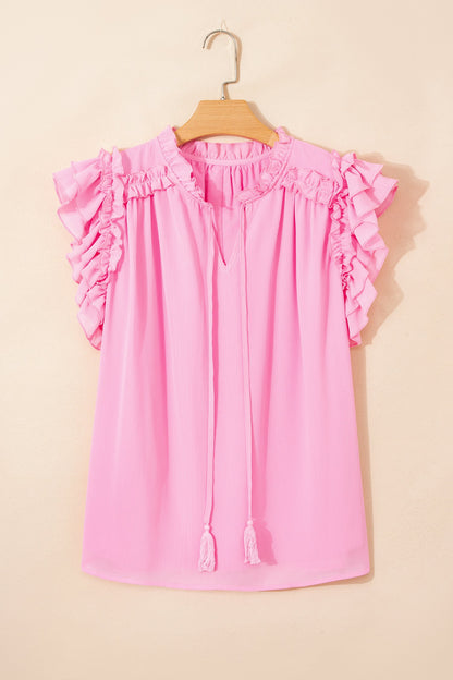 Threaded Pear Milena Ruffle Short Sleeve Plus Blouse