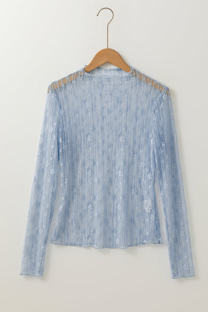 Threaded Pear Adalynn Sheer Floral Lace Long Sleeve Top