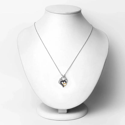 Round Blue Sapphire Prong Silver Double Heart Pendant Necklace