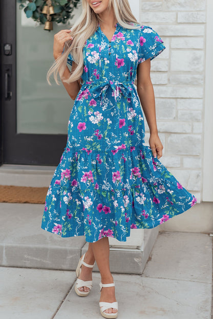 Threaded Pear Tessa Tie Belted Long Dress
