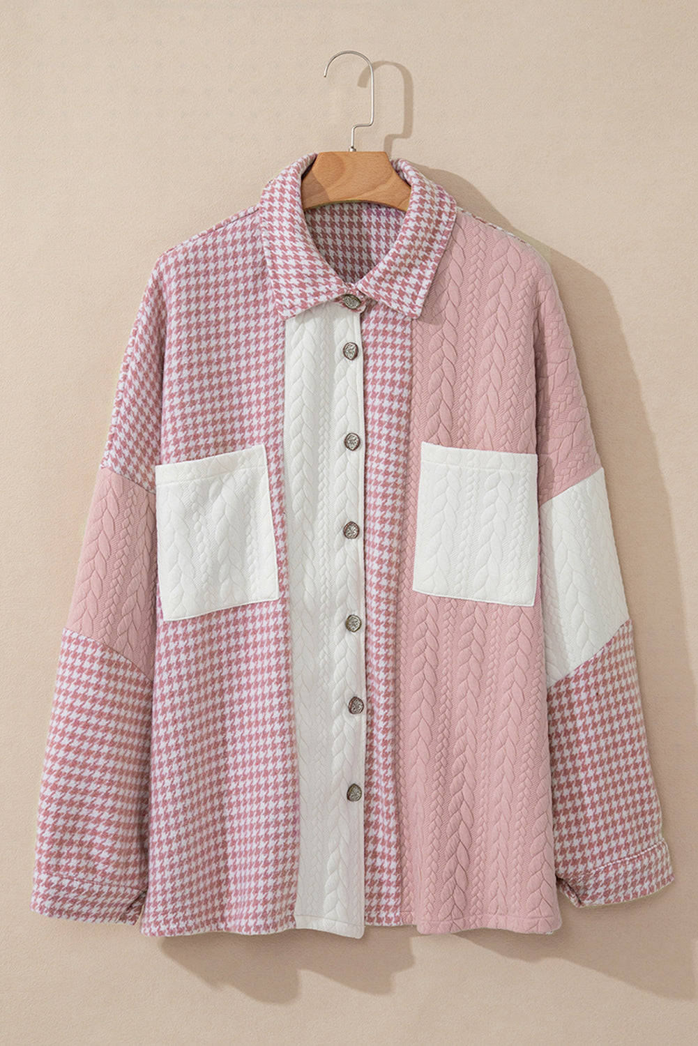 Threaded Pear Luna Houndstooth Loose Shacket
