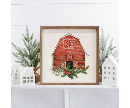 Kendrick Home Red Barn With Wreath Cardinal