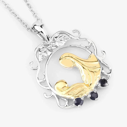 Round Blue Sapphire Prong Silver Pendant Necklace