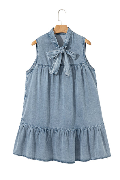 Threaded Pear Clare Sleeveless Ruffled Chambray Dress
