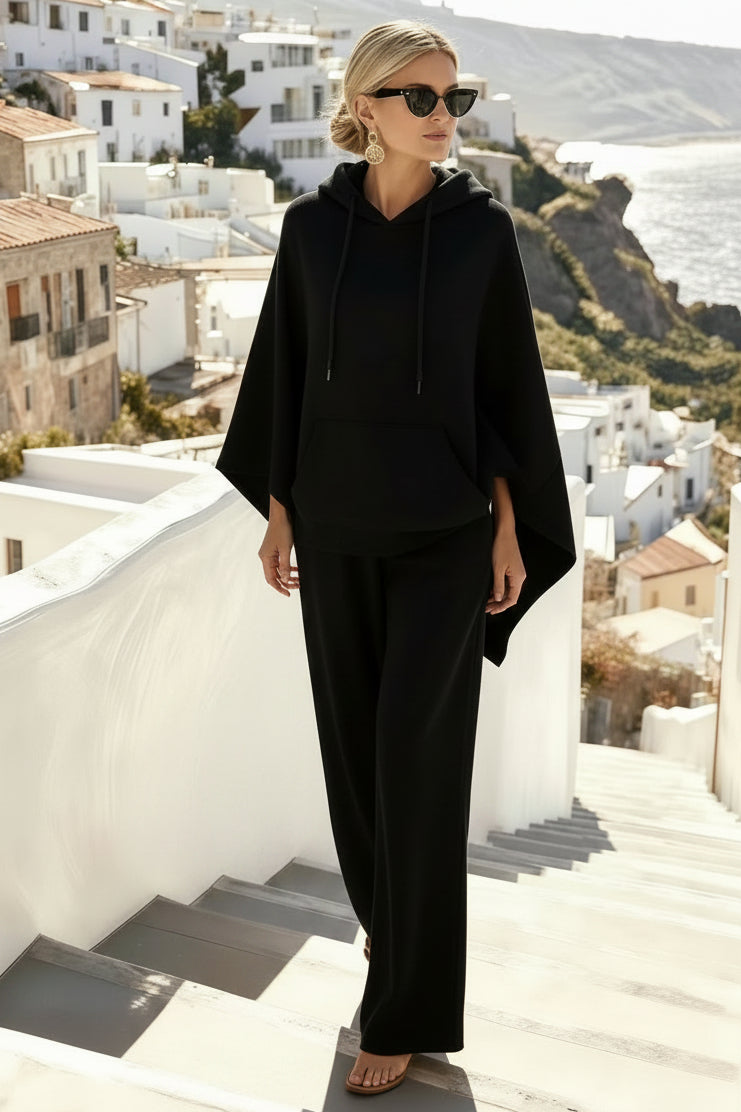 Women's Cape-Sleeve Hoodie & Wide-Leg Pants Resort Set