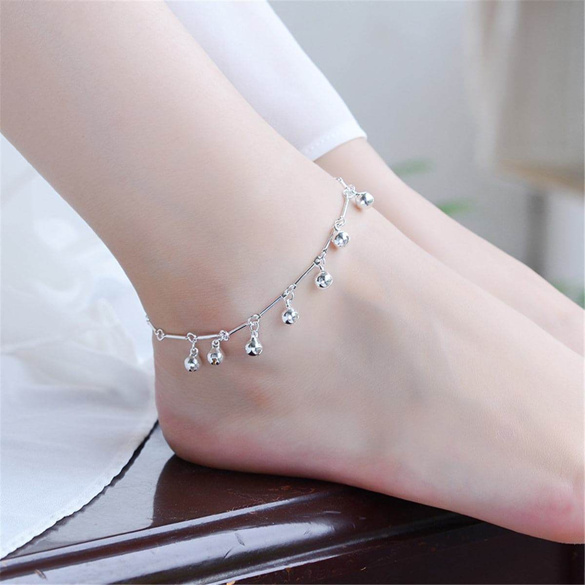 Silvertone Bell Charm Station Anklet