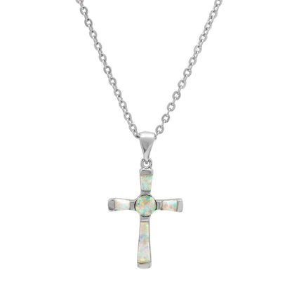 Women's Brass Genuine Opal Cross Necklace