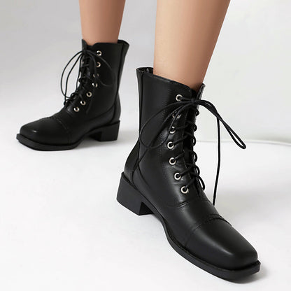 Women’s Lace-Up Square Toe Motorcycle Boots – Comfortable Outdoor Riding Boots