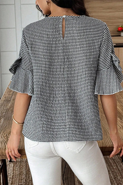 Threaded Pear Carolina Ruffled Half Sleeve Blouse