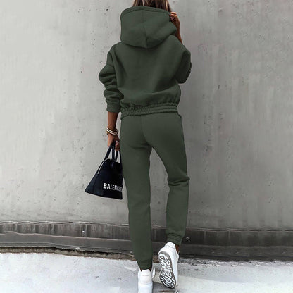 women's two piece solid color hooded sweatshirt set