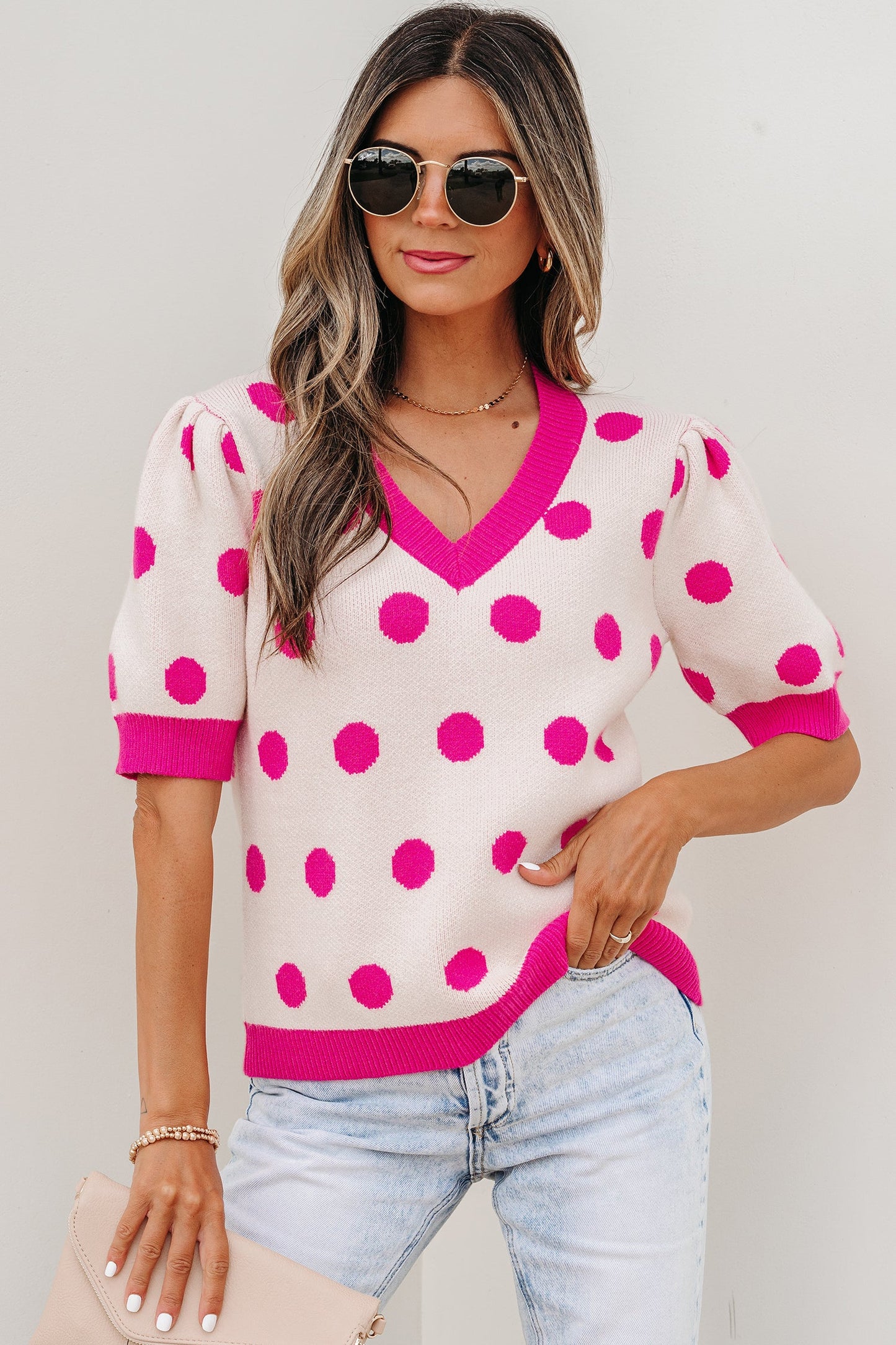 Threaded Pear Alexia Puff Short Sleeve Sweater