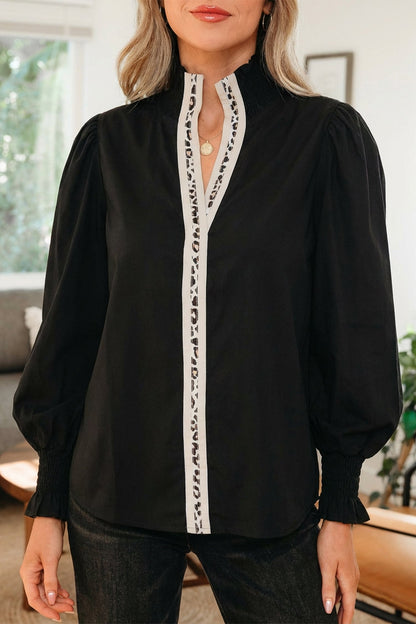 Threaded Pear Estrella Flounce Sleeve Trim Blouse