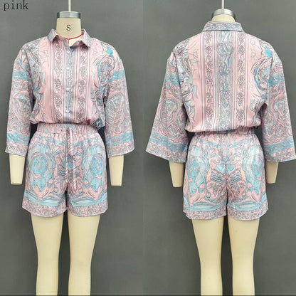 Women's Baroque Medallion Print Batwing Shirt & Shorts Set