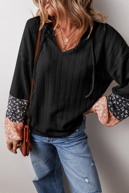 Threaded Pear Poppy Textured Knit Drawstring Blouse