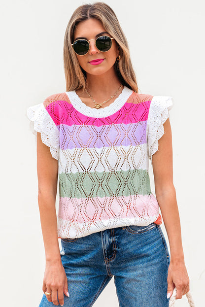Threaded Pear Alena Hollowed Knit Scallop Edge Sweater Vest