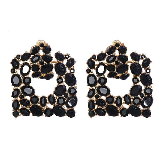 Black Crystal & Cubic Zirconia Goldtone Drop Earrings