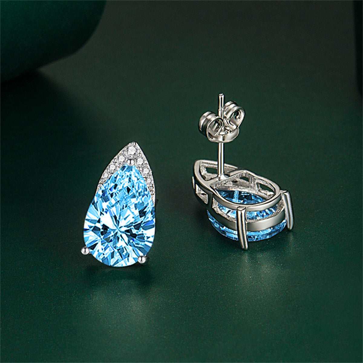 Blue Crystal & Cubic Zirconia Pear-Cut Stud Earrings