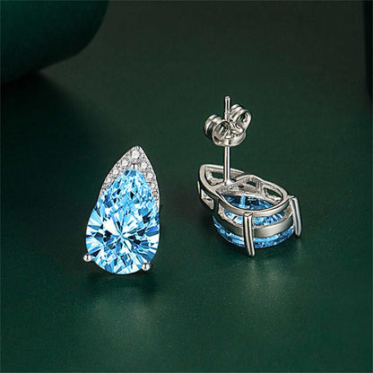Blue Crystal & Cubic Zirconia Pear-Cut Stud Earrings