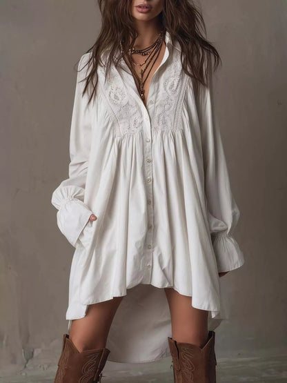 Embroidered High-Low Shirt Dress
