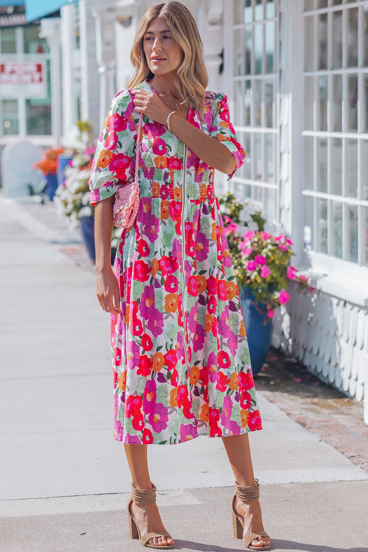 Threaded Pear Lisa Puffy Half Sleeve Dress