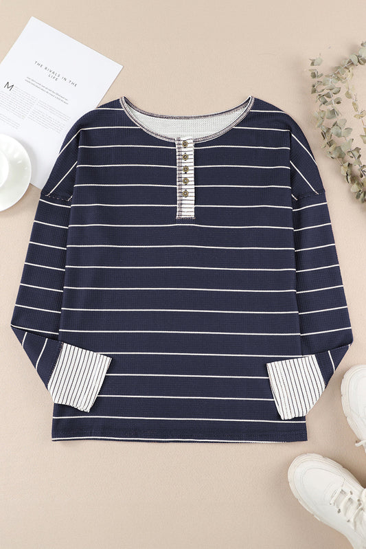 Threaded Pear Simone Henley Waffle Knit Top