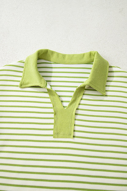 Threaded Pear Juniper Stripe Collared Pullover and Skort Outfit
