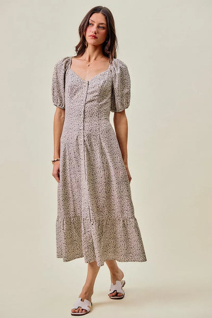 SO ME Ditsy Floral Self Belt On Elastic Waist Maxi Dress