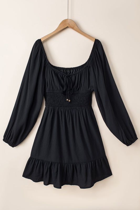 Threaded Pear Tatum Drawstring Ruffle Mini Dress