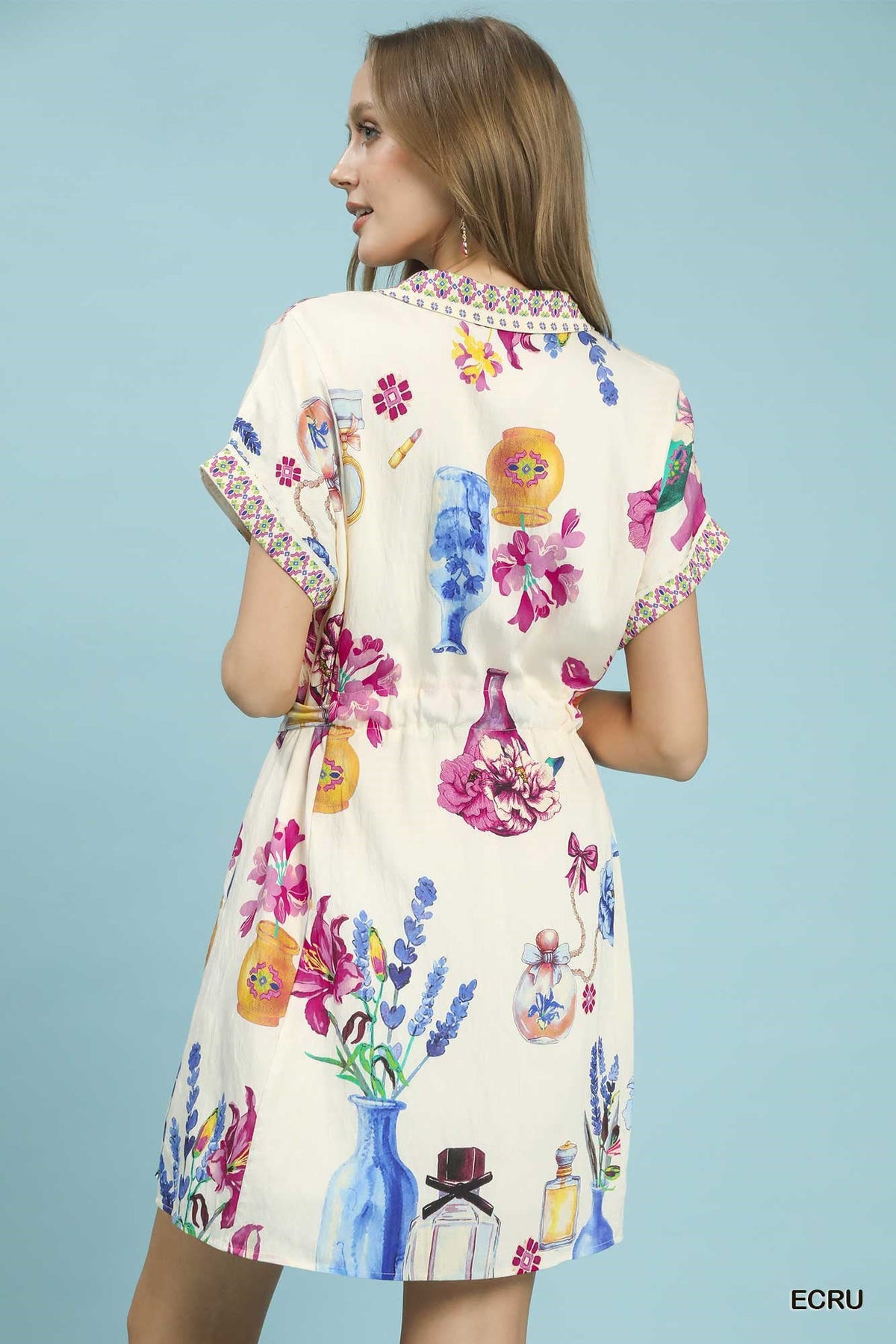 Umgee Floral Print Mini Dress with Belt