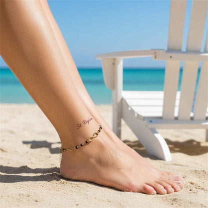 Black Acrylic Beads & Goldtone Infinity Sign Charm Anklet