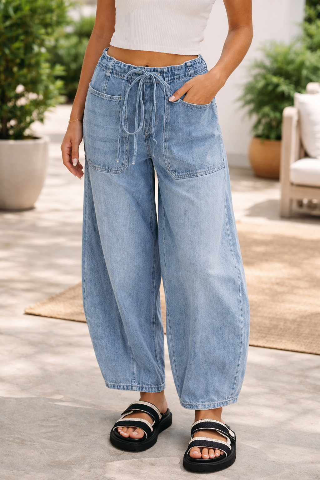 Threaded Pear Bella Paperbag Waist Barrel Jeans