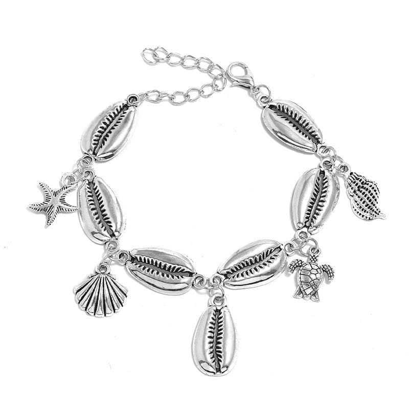 Silvertone Starfish & Shell Charm Anklet