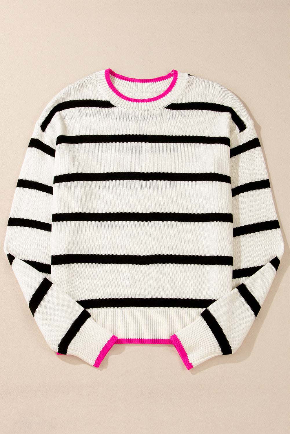 Avery Contrast Drop Shoulder Sweater - White Stripe / L - 12/14