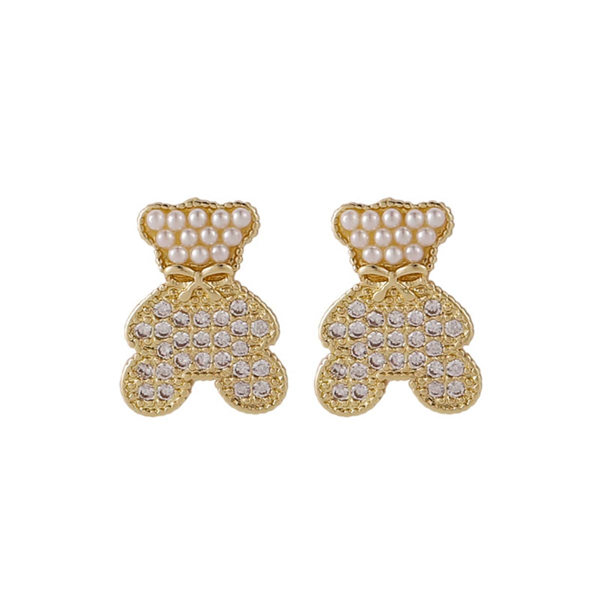 Pearl & Cubic Zirconia Goldtone Bear Stud Earrings
