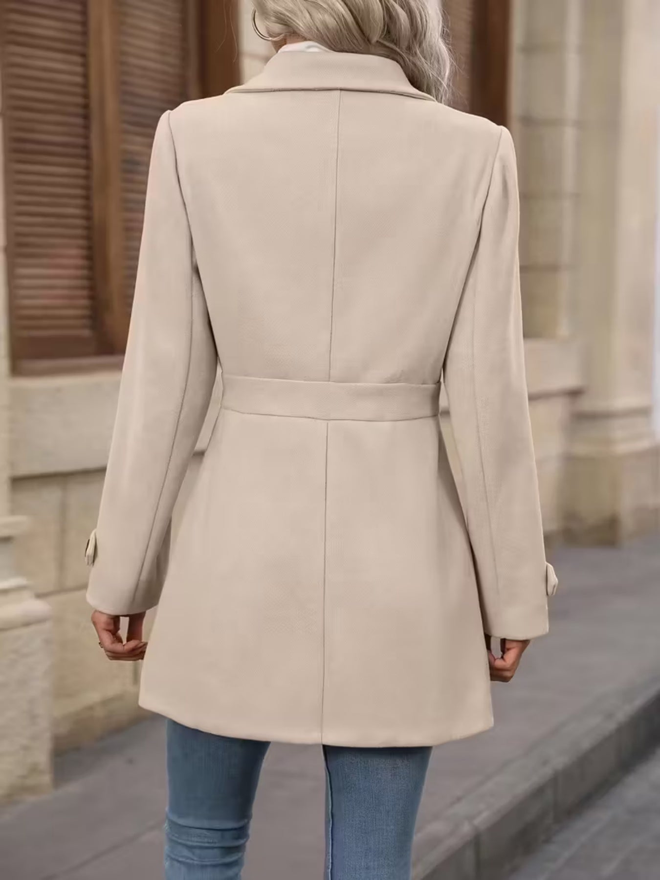 Women’s Elegant Woolen Coat – Medium-Length Lapel Slim Fit Winter Coat