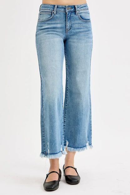 RISEN Full Size Mid Rise Crop Wide Leg Jeans Plus Size