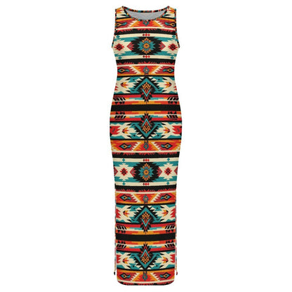 Baha Ranch Santa Fe Sleeveless Bodycon Side Slit Western Maxi Long Dress