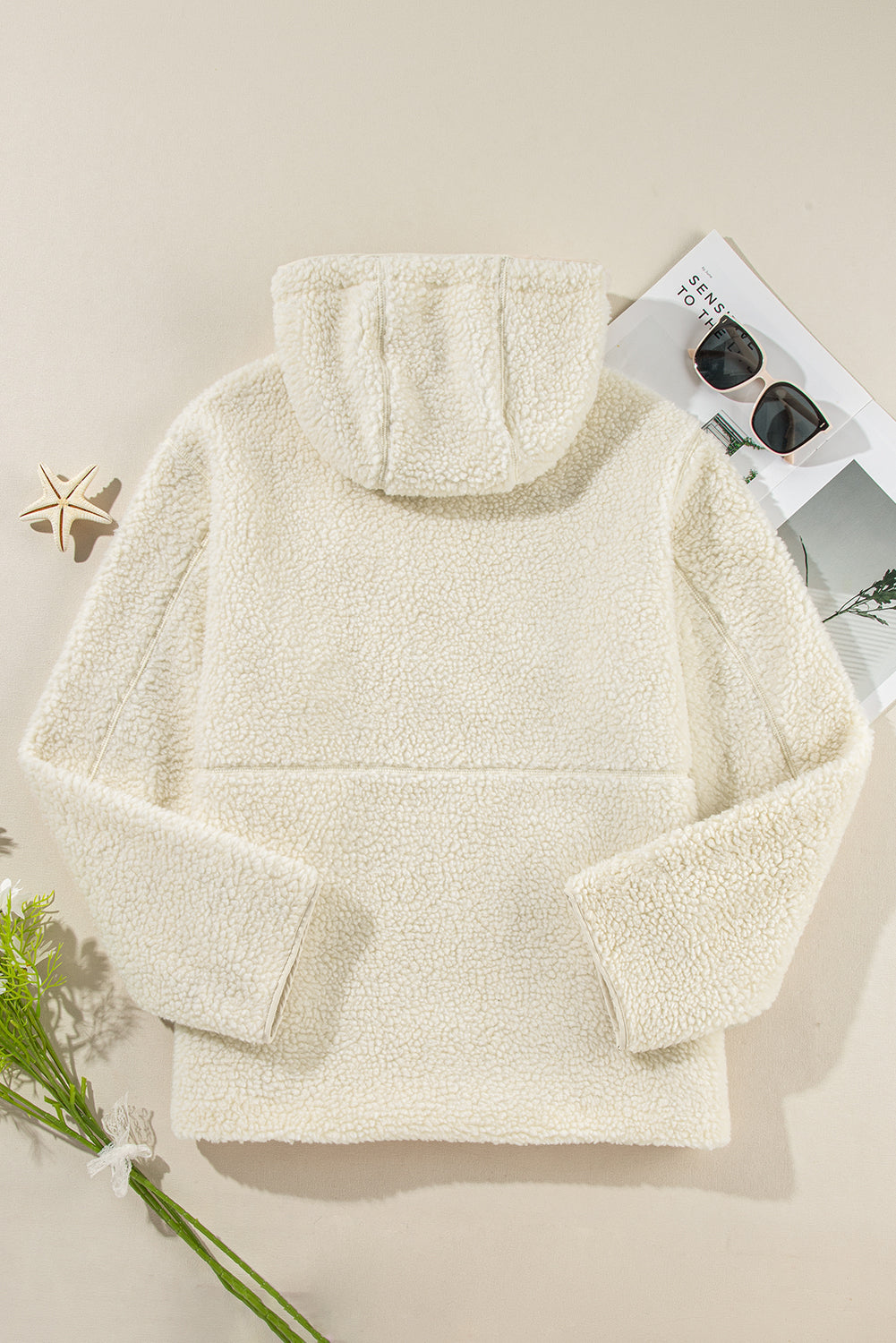 Threaded Pear Fleece Zip Up Drawstring Hooded Pocketed Jacket