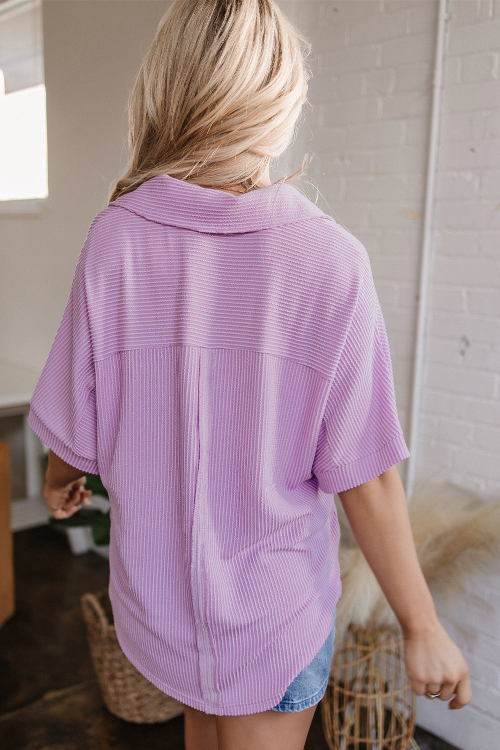 Threaded Pear Kyla Flap Pocket Collared Buttoned Short Sleeve Blouse