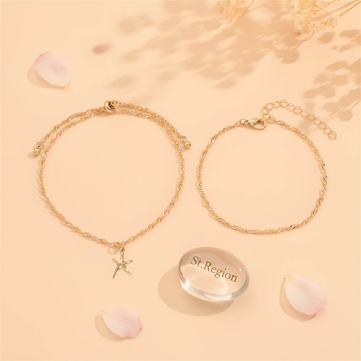 Goldtone Starfish Charm Tassel Anklet Set