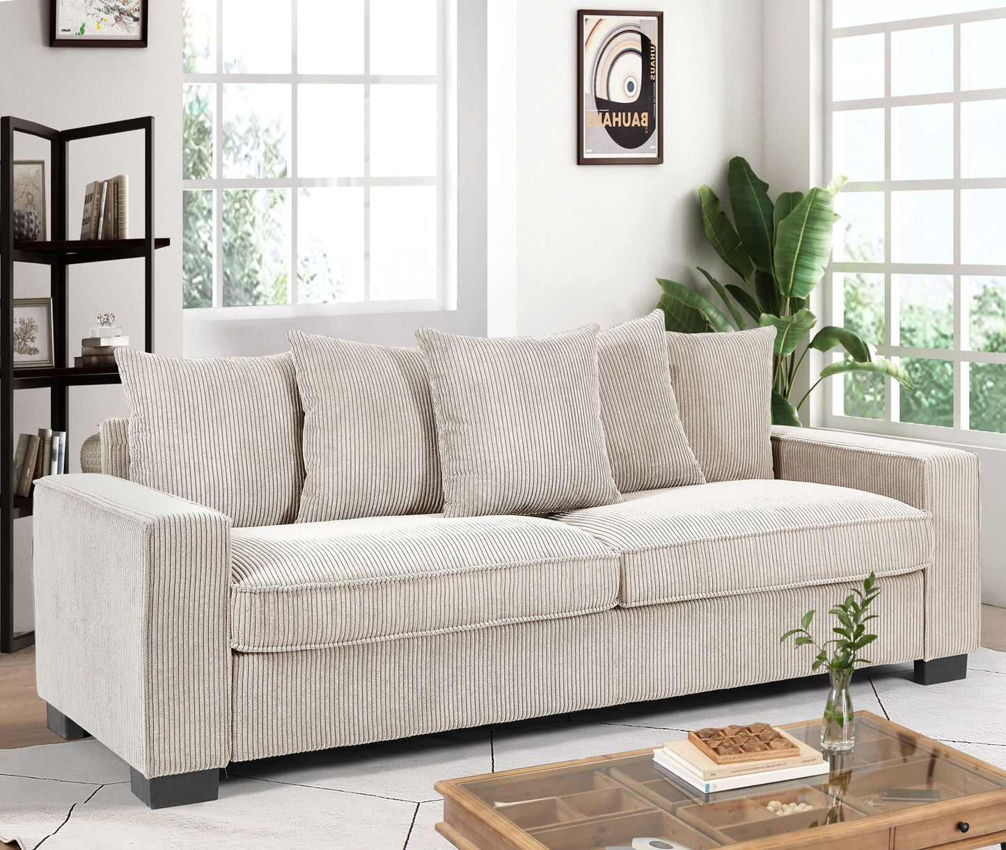 Luxe Sofa With 5 Matching Toss Pillows, Sleek Design, Spacious and Comfortable 3 Seater Couch