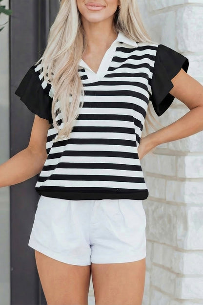 Threaded Pear Lilith Ruffled Short Sleeve Blouse